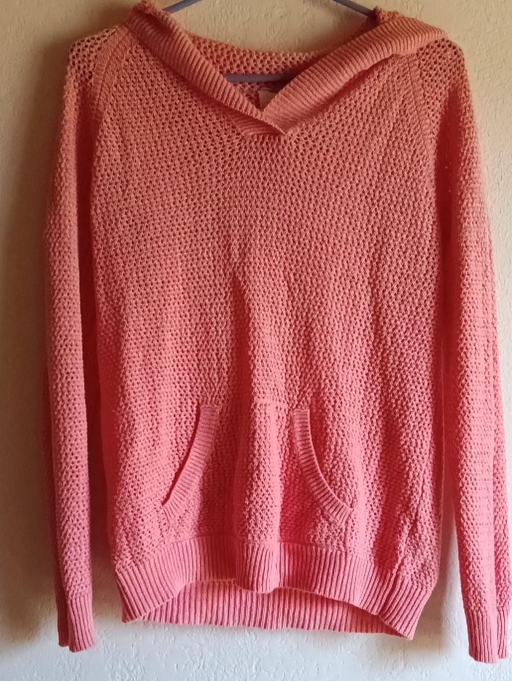 Women's Pink Hooded Knit Sweater with Front Pocket